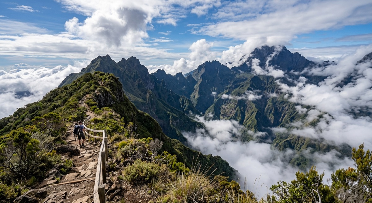 Cirque de Mafate vu du ciel avec nuages